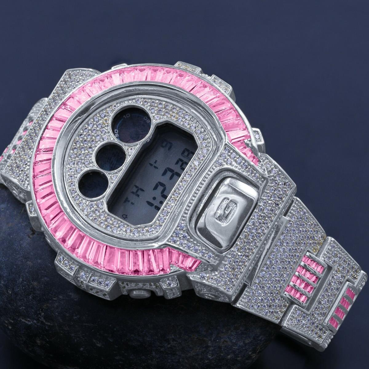 Icy Baguette Soft Baby Pink White Gold Casio G-shock DW-6900 Watch