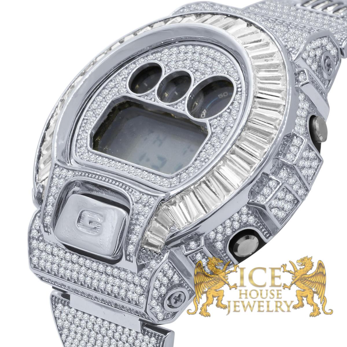 Icy White Baguettes On White Gold Finish Casio G-shock DW-6900 Watch