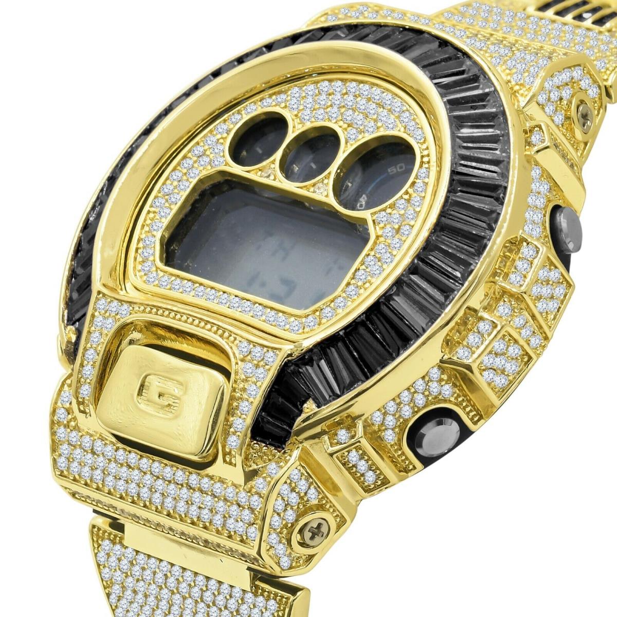 Icy Black Baguettes On Yellow Gold Finish Casio G-shock DW-6900 Watch