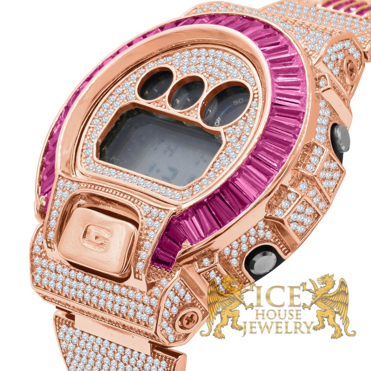 Icy Baguette Pink Tourmaline Rose Gold Casio G-shock DW-6900 Watch