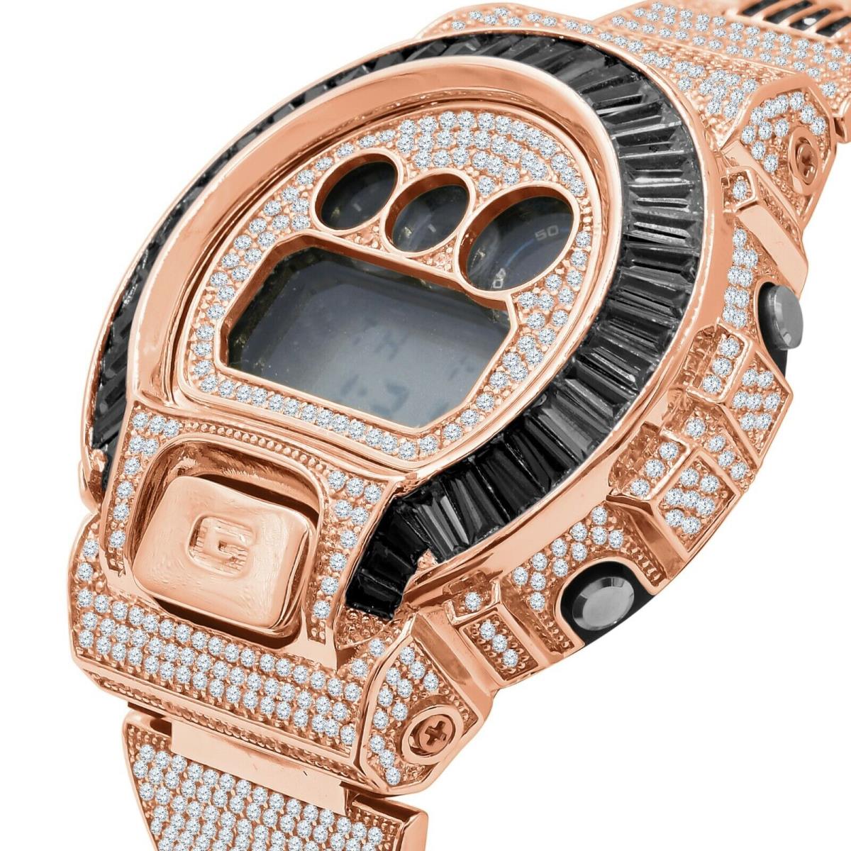 Icy Black Baguettes On Rose Gold Finish Casio G-shock DW-6900 Watch