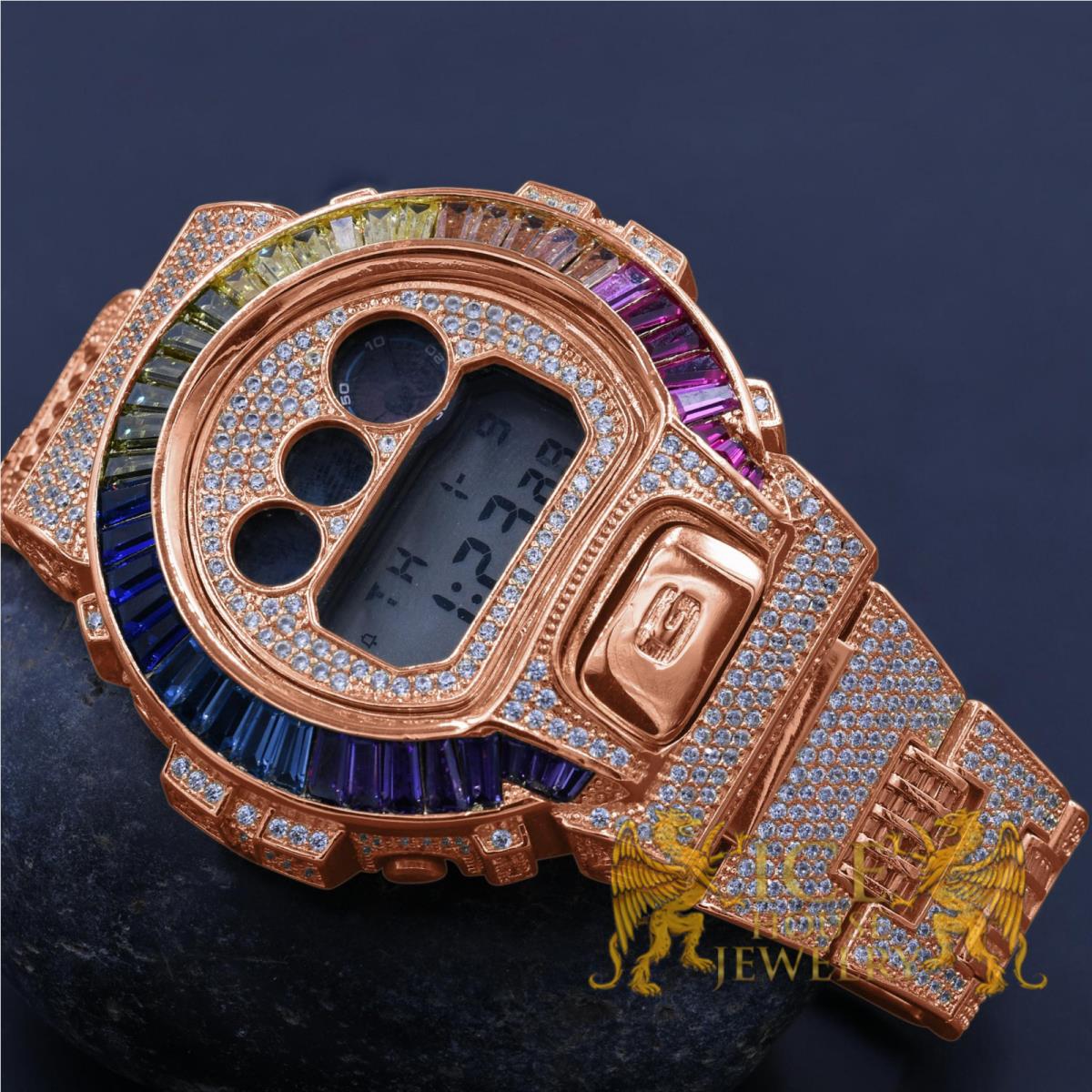 Icy Rainbow Baguettes On Rose Gold Finish Casio G-shock DW-6900 Watch