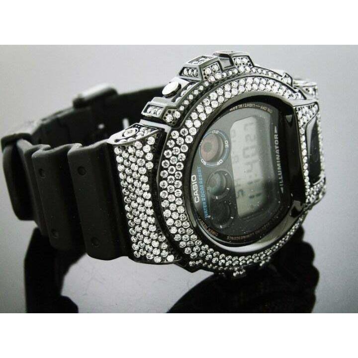 Casio G Shock Black Stainless Steel White Full Case Cz Crystal Dw 6900