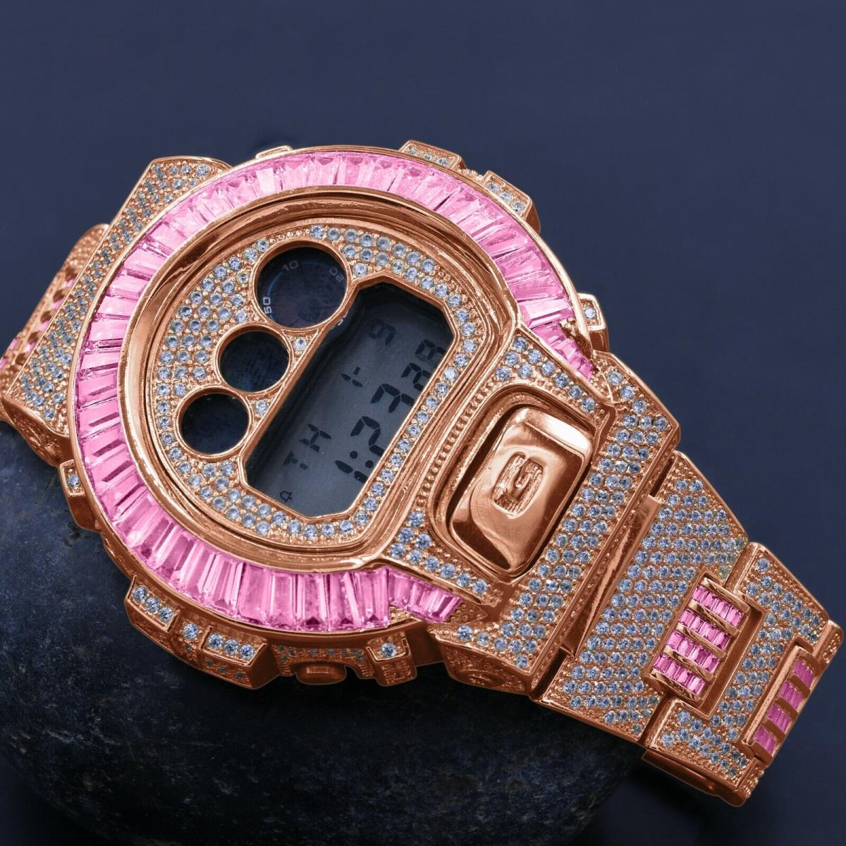 Icy Baguette Soft Baby Pink Rose Gold Casio G-shock DW-6900 Watch