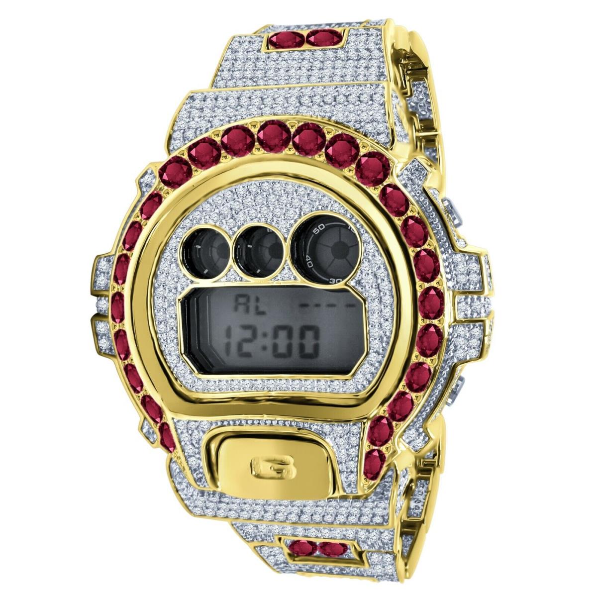 Pink Tourmaline Solitaire On Yellow Gold Finish Casio G-shock DW-6900 Watch
