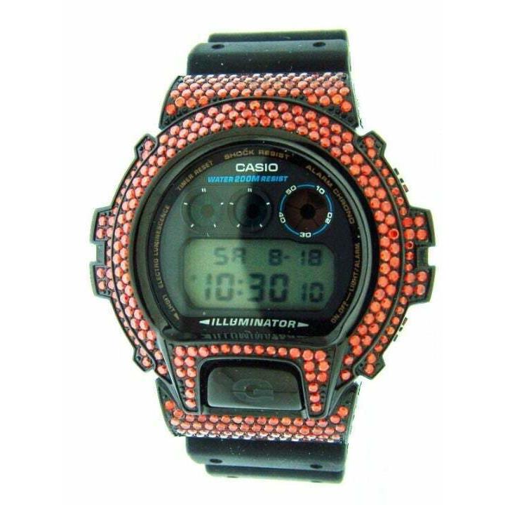 Casio G Shock Black Stainless Steel Red Full Case Cz Crystal Dw6900 Black Face