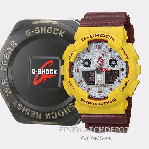 Casio G-shock Men`s Maroon Yellow Classic Digital Watch GA100CS-9A