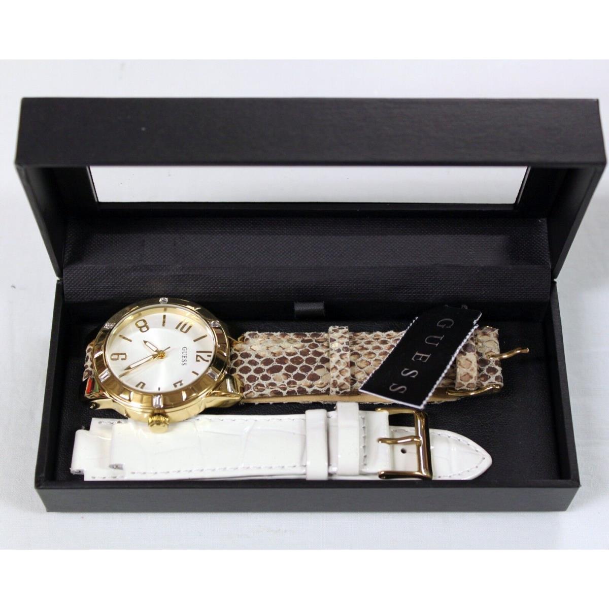 Guess W0214L1 Interchangeable Golden Animal Pattern Watch - 2Pc Women Set