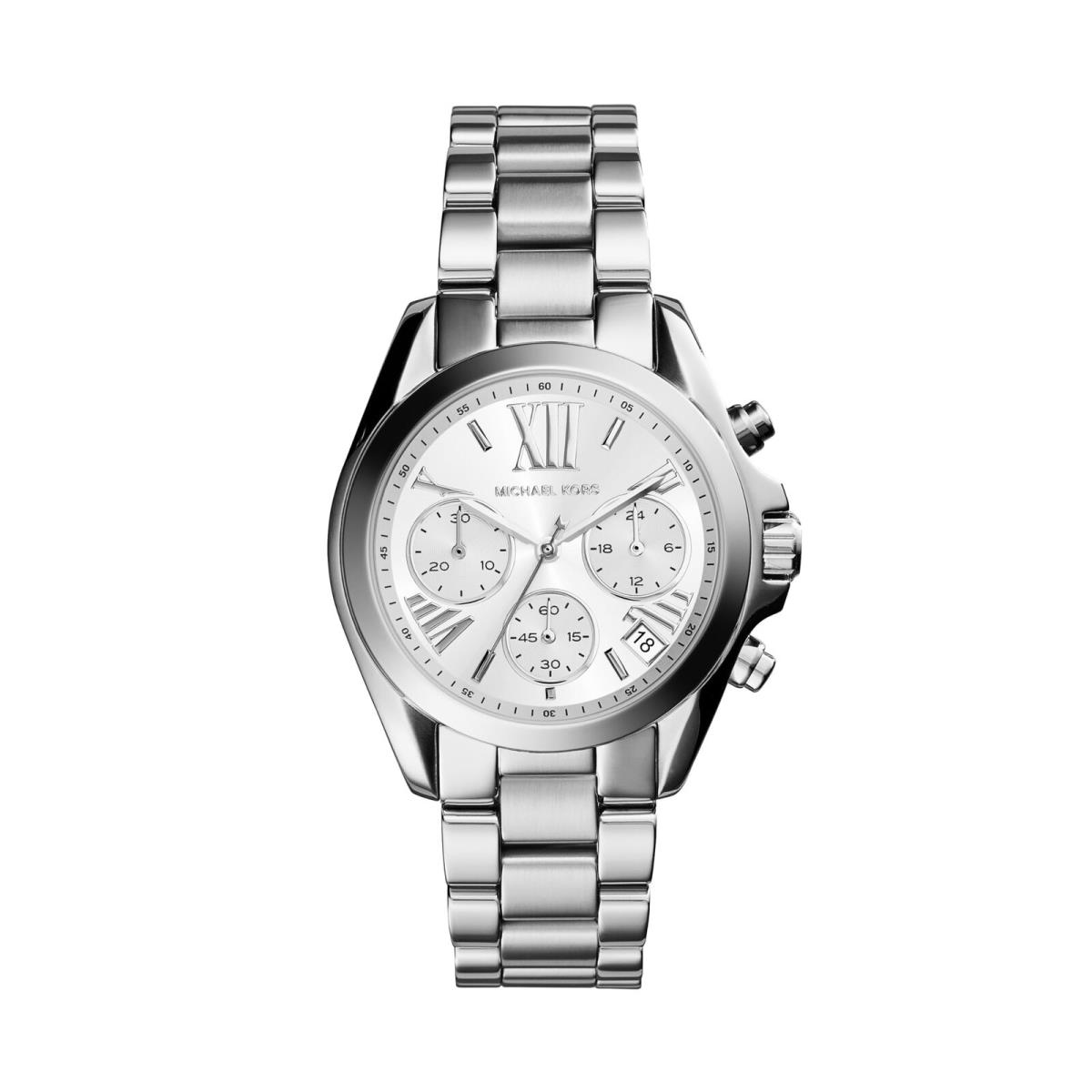 Michael Kors Bradshaw Chronograph Silver-tone Stainless Steel Women`s Watch - Dial: White, Band: Silver