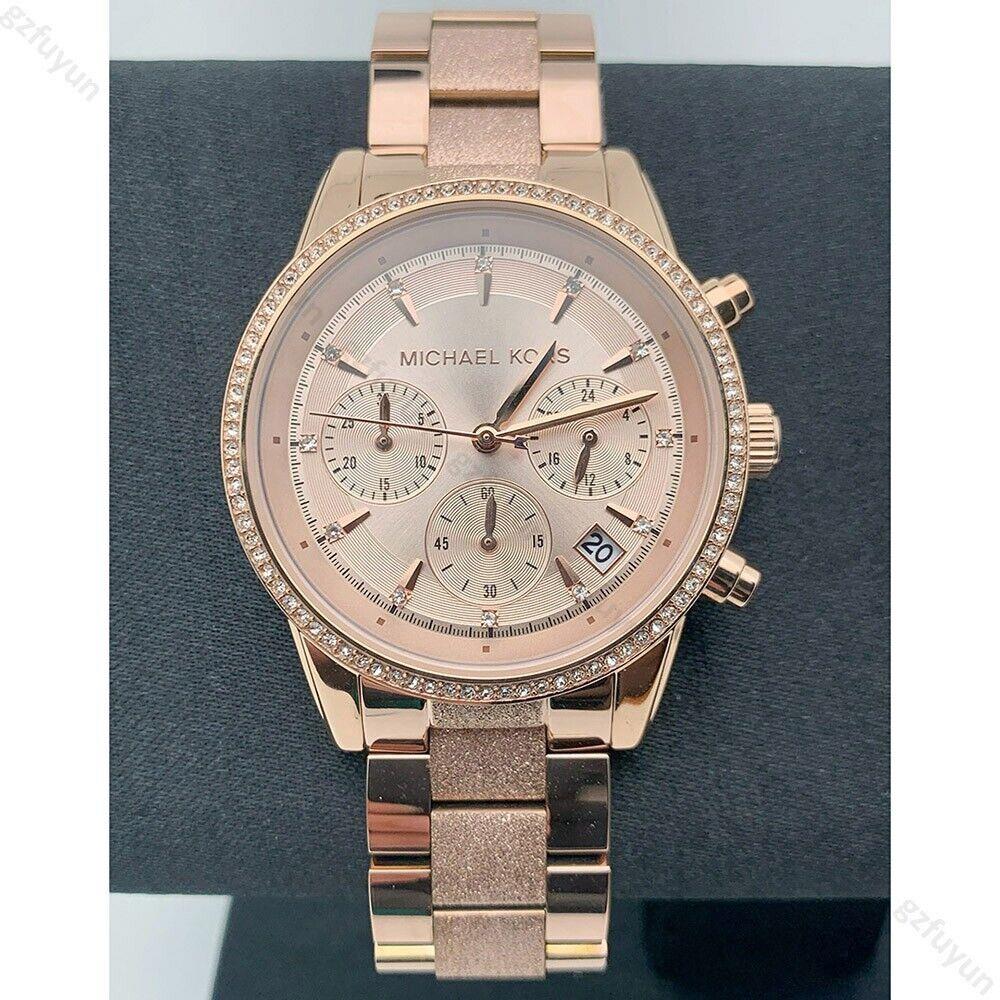 Michael Kors MK6598 Ritz Rose Gold Chronograph Classic Analog Women`s Watch