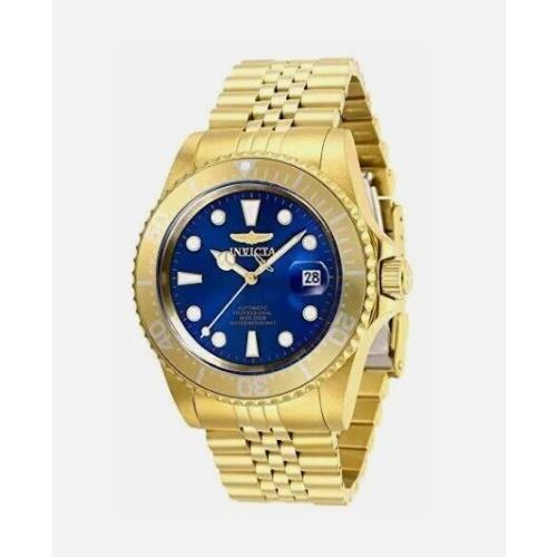 Invicta Men`s 30097 Pro Diver Automatic 3 Hand Blue Dial Watch - Gold, Dial: Blue, Band: Gold
