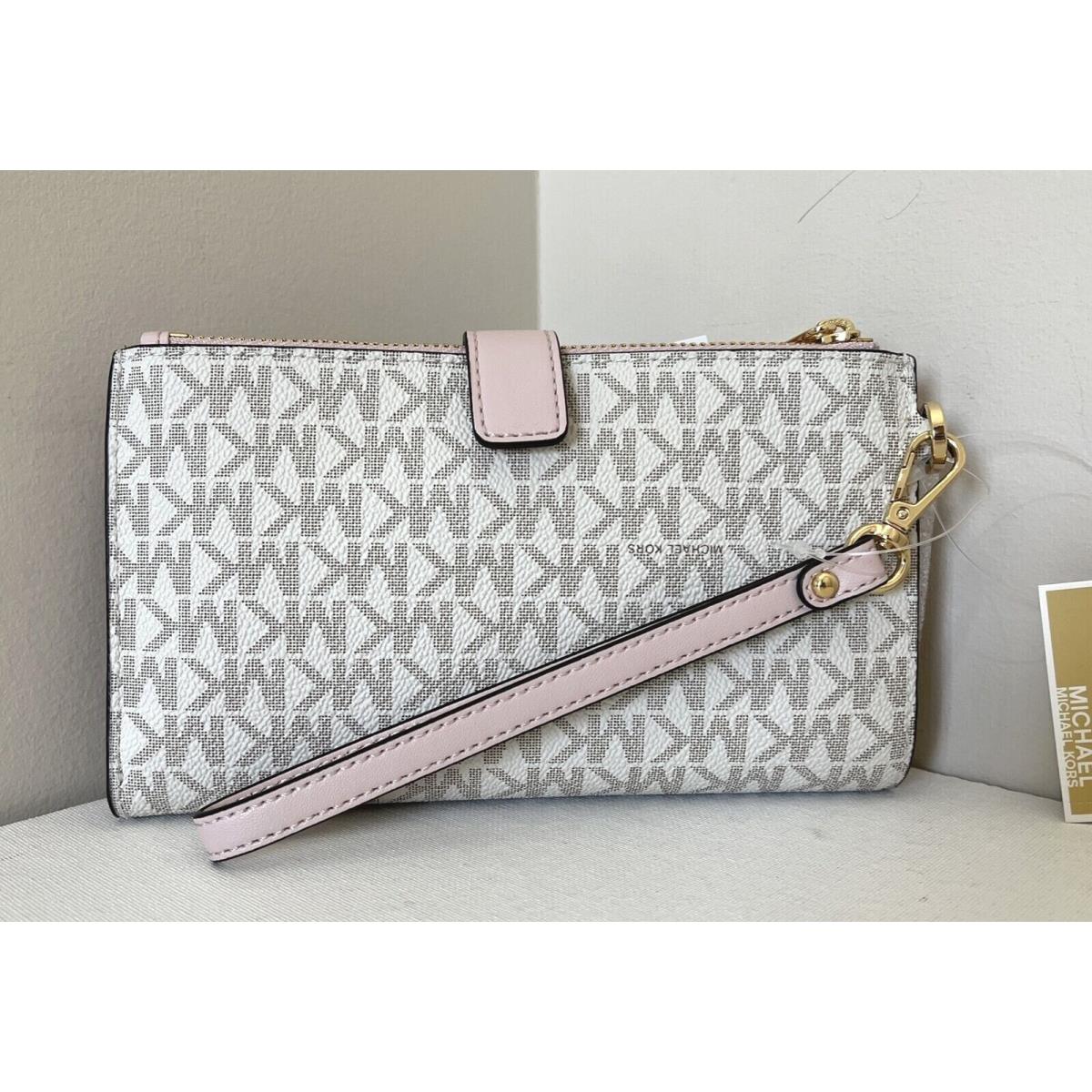 Michael Kors Jet Set Travel Double Zip Wristlet Wallet Vanilla Powder Blush