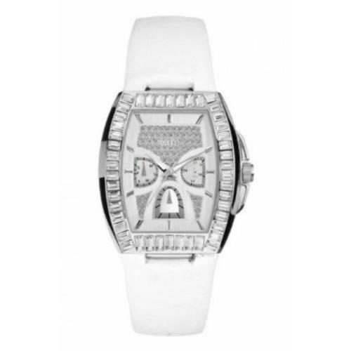 Guess Silver Crystals White Leather Band Multifunction Dial WATCH-W18532L2