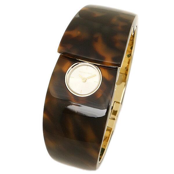 Michael Kors Wilkie Gold Tone Tortoise Acetate Cuff Bracelet Watch MK4313