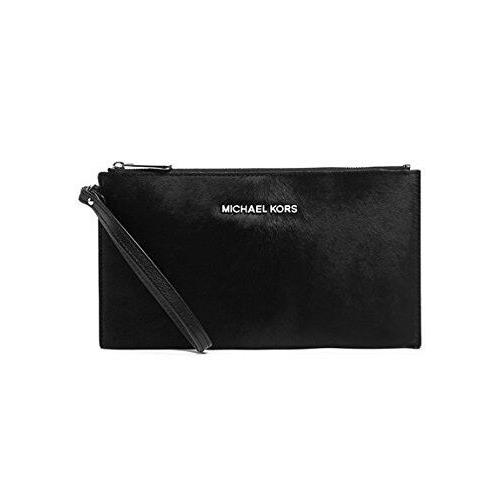 Michael Kors Jet Set Travel Haircalf Black Zip Large Wristlet Clutch Hand Bag