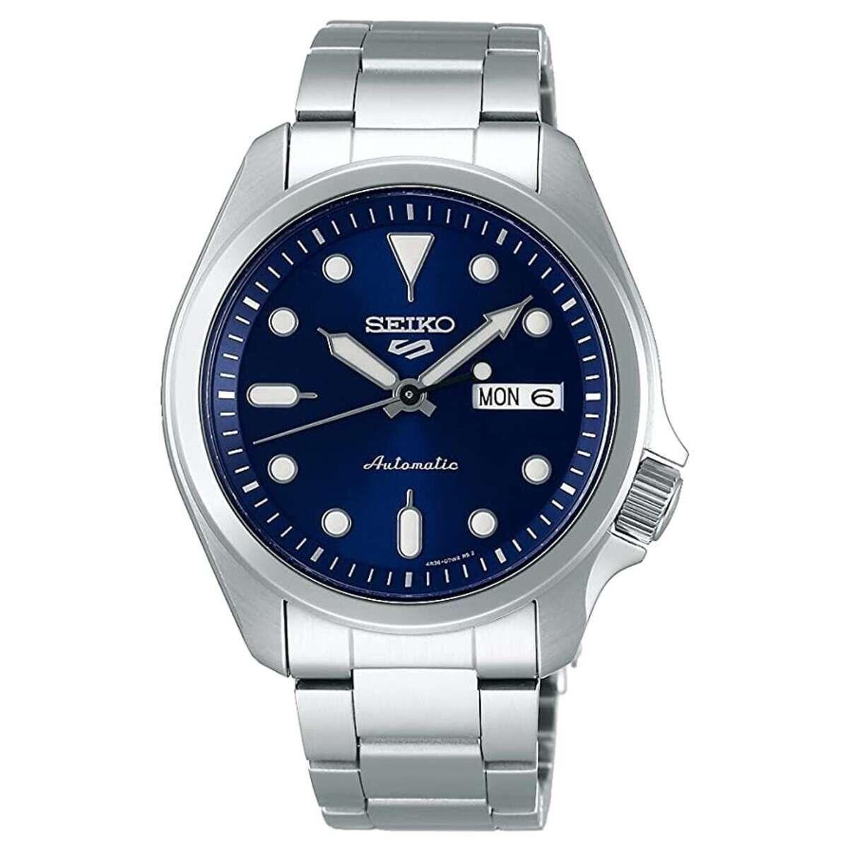 Seiko 5 Sports SRPE53 40mm Steel Blue Dial Day Date Automatic Men`s Watch