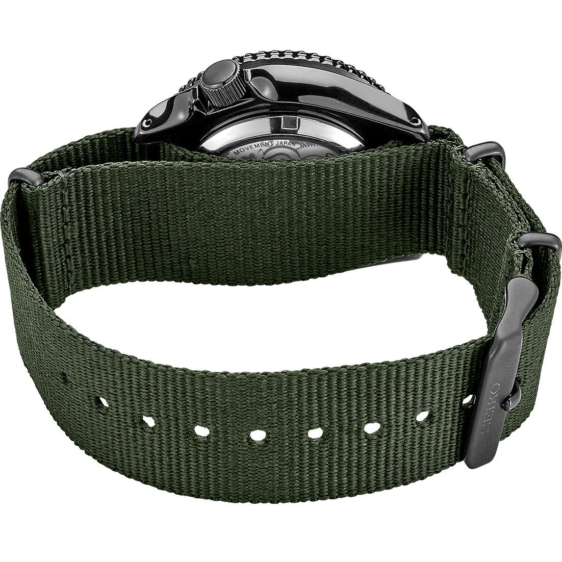 Seiko SRPD91 5 Sport Black Ion Finish Watch with Green Nylon Strap