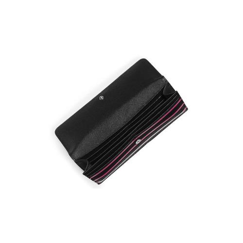 Michael Kors Jet Set Travel Stripe Black+pink Saffiano Leather Flap Wallet