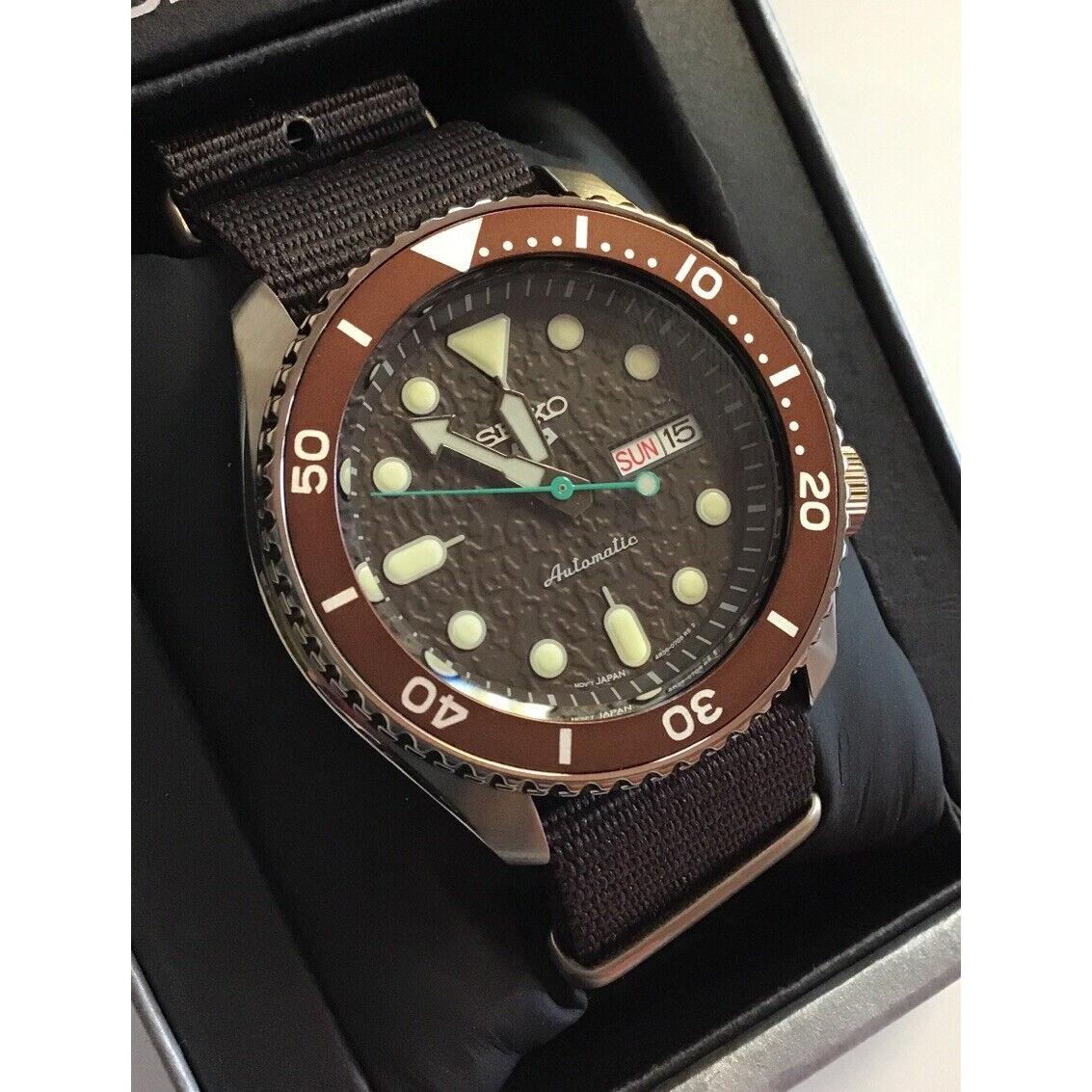 Seiko Men`s 5 Sport Series Brown Dial Brown Nylon Strap Automatic Watch SRPD85