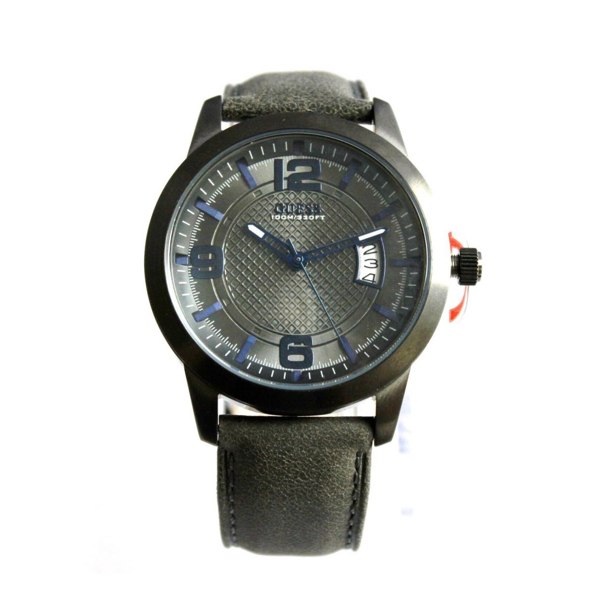 Guess W0494G5 Gunmetal Dial Date Dark Grey Leather Band Men Watch