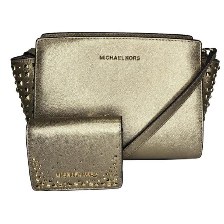 Michael Kors Selma Pale Gold W/gold Studs MD Messenger Bag