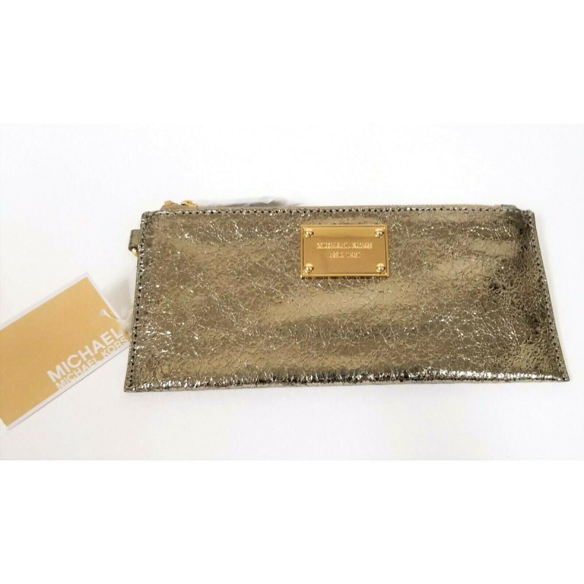 Michael Kors Item Champagne Leather Small Zip Glitter Clutch Wristlet Wallet