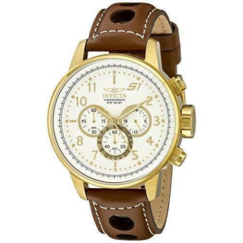 Invicta Men`s 16011 S1 Rally Analog Display Japanese Quartz Brown Watch - Brown/White, Dial: White, Band: Brown