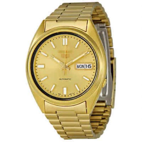Seiko Series 5 Automatic Gold Dial Yellow Gold-tone Men`s Watch SNXS80 - Gold Dial, Gold Band, Gold Bezel