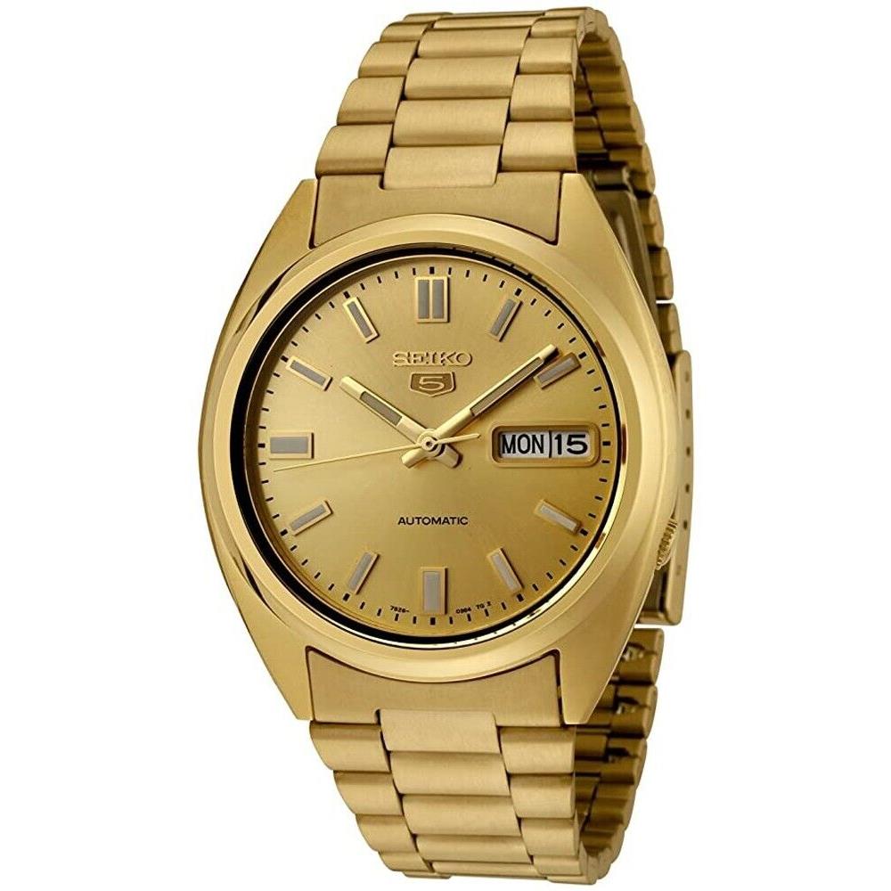 Seiko 5 SNXS80 Men`s Gold Tone Stainless Steel Gold Index Dial Automatic Watch