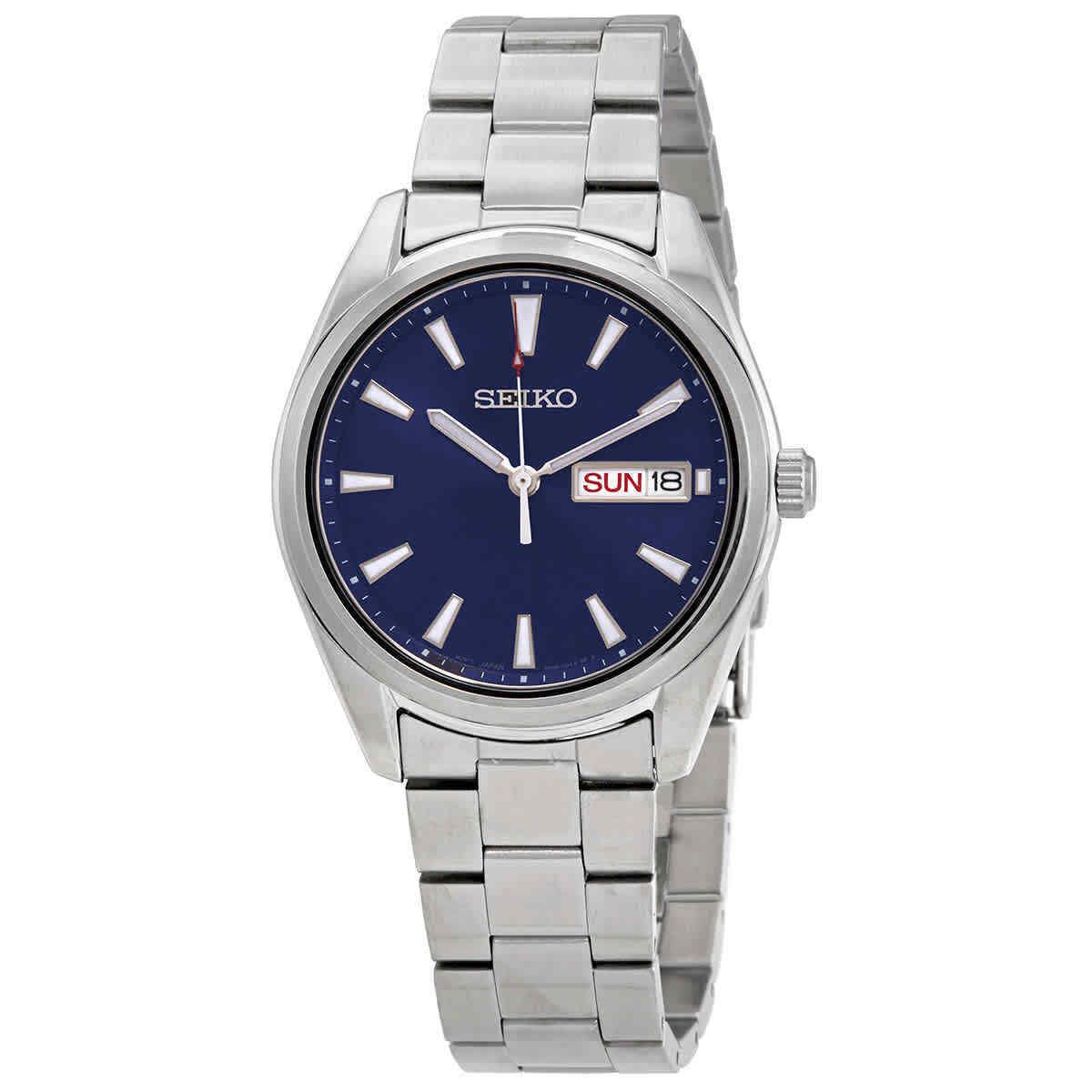 Seiko Classic Sapphire Crystal Blue Dial Silver Tone Men`s Watch SUR341