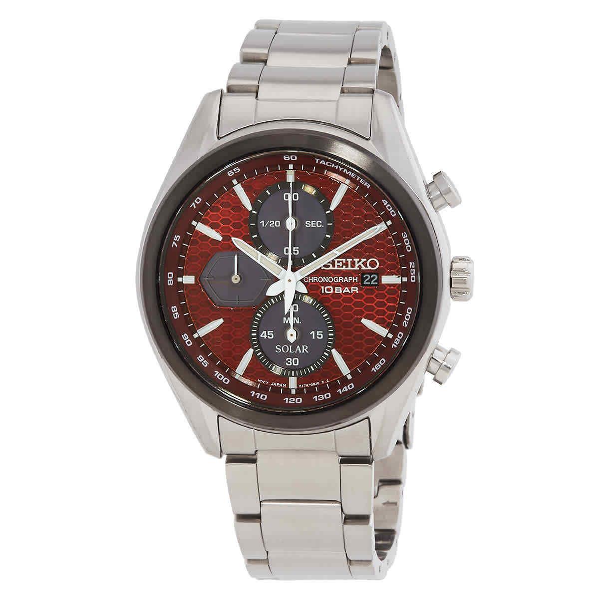 Seiko Chronograph Quartz Red Dial Men`s Watch SSC771P1 - Dial: Red, Band: Silver, Bezel: Black