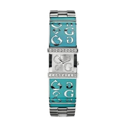 New-guess Blue Silver Tone S/steel Crystals Logo Bracelet WATCH-W95040L3