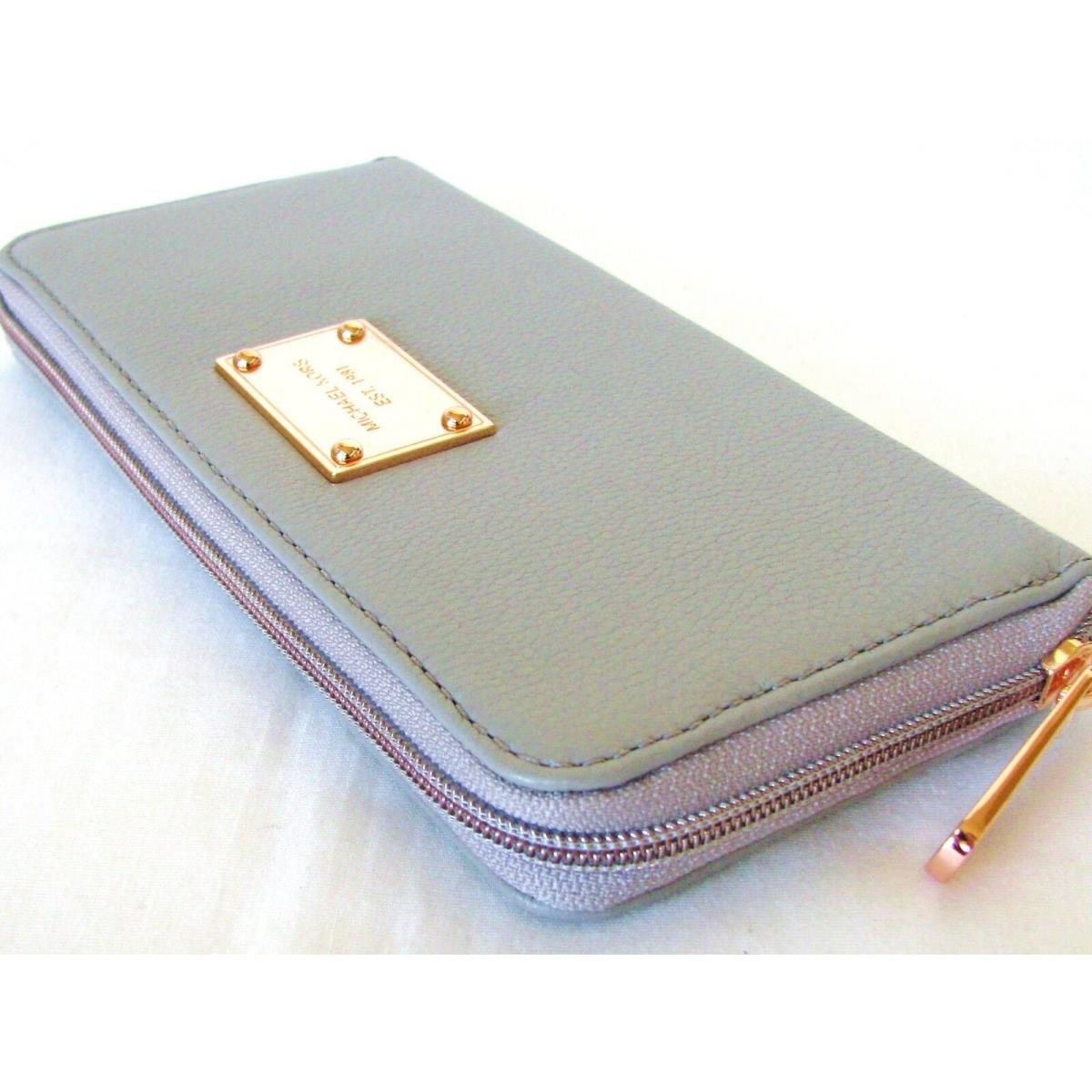 Michael Kors Item Pearl Grey Gray Leather+light Rose Gold Tone Wallet Clutch