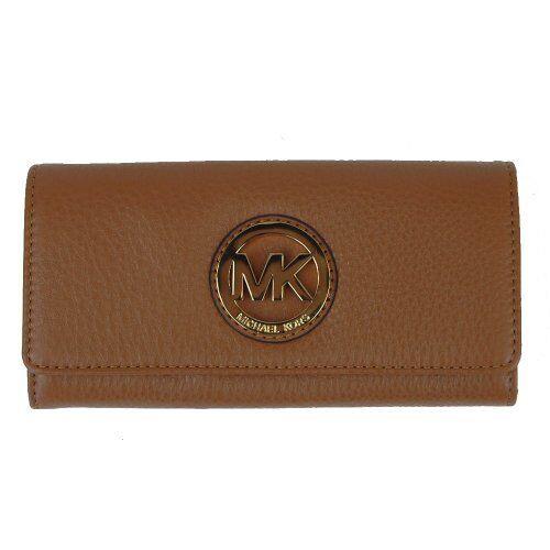 Michael Kors Fulton Brown Luggage Leather+gold Flap Continental Wallet Clutch