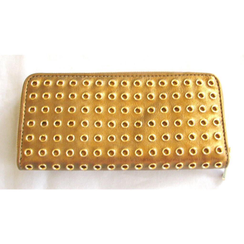 Michael Kors Collette Metallic Gold Bronze Leather Zip Around Wallet Clutch