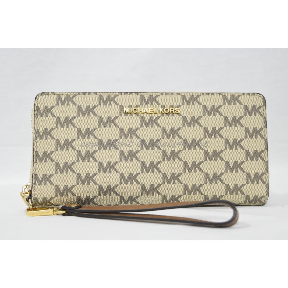 Michael Kors Jet Set Travel Logo Continental Wristlet in `mk . Natural/luggage