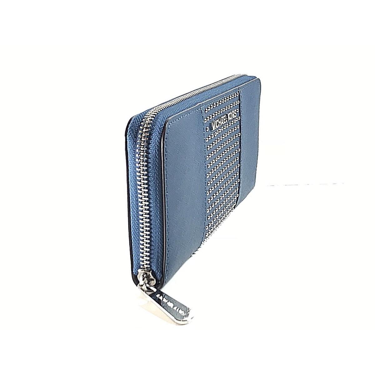 Michael Kors Zip Around Continental Micro Stud Wallet Steel Blue