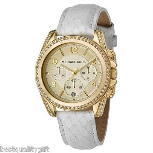 Michael Kors White Python Leather+gold Tone+chrono Crystals Date WATCH-MK5282