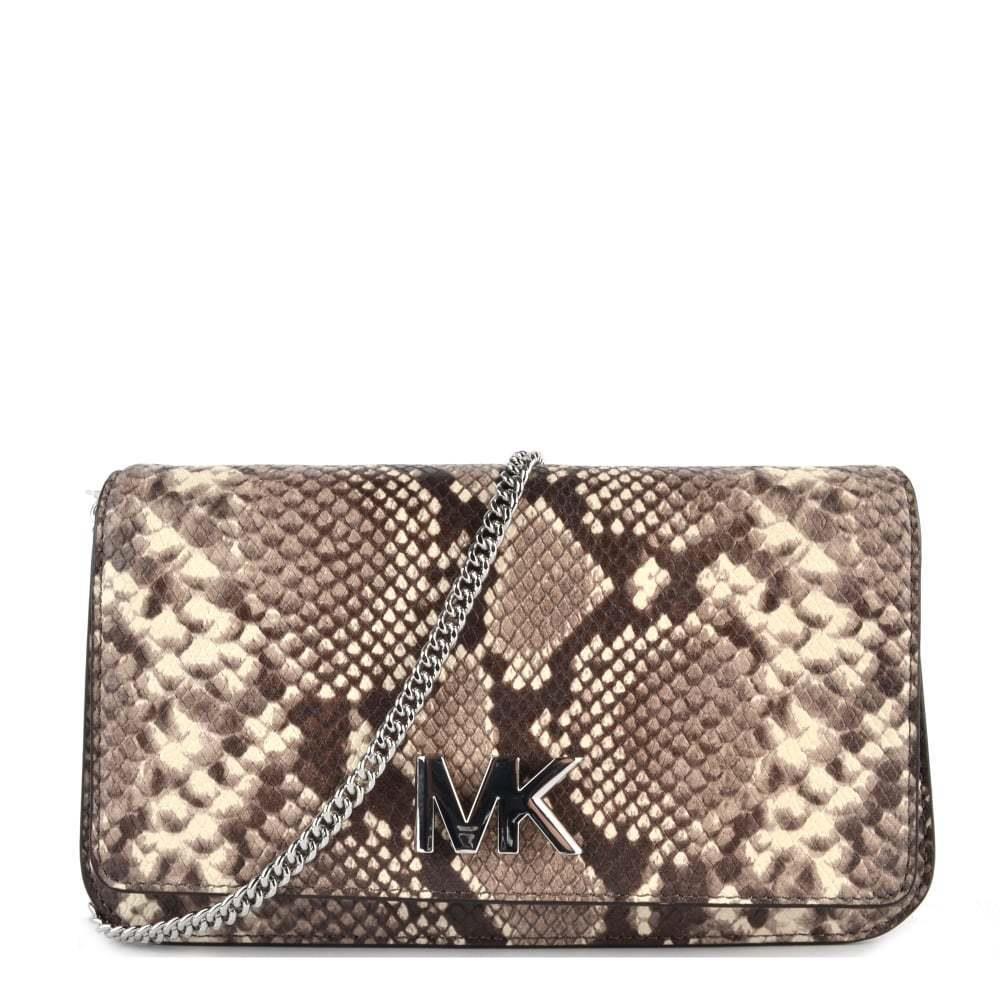 Michael Kors Crossbody Bag Mott Large Clutch Snake Embossed Leather Bag