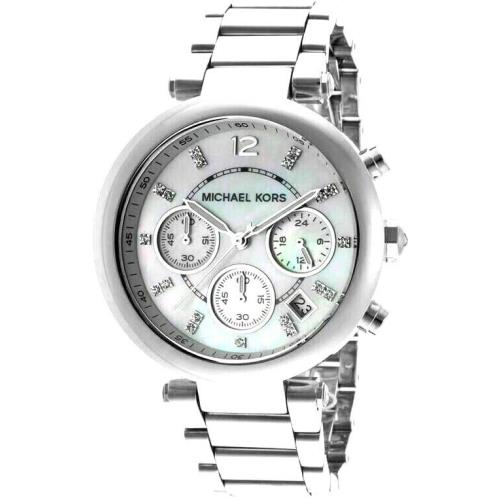 Michael Kors Parker Silver Tone+chronograph Dial+mop Crystal Date WATCH-MK5700 - Dial: Silver, Band: Silver