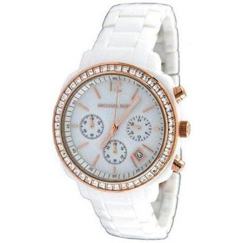 New-michael Kors White Chronograph Crystal White Dial Resin Band Watch MK5214