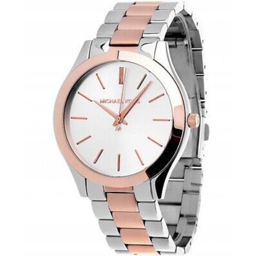 Michael Kors Runway Two 2 Tone Rose Gold+silver Slim Dial Small Watch MK3204 - Silver Dial, Rose Gold,silver Band