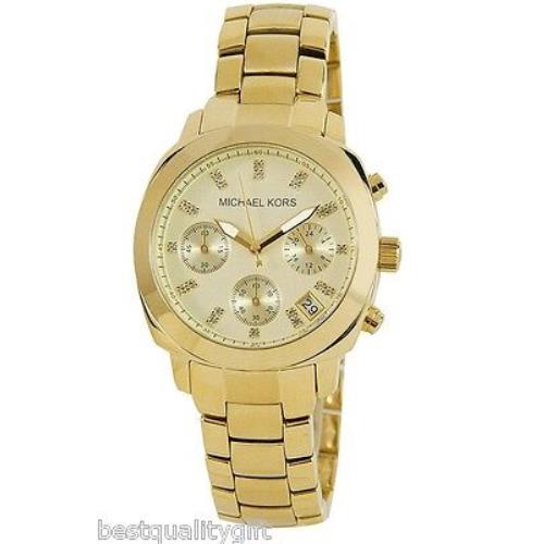 Michael Kors Gold Tone Stainless Steel+crystal Dial+chrono+date Watch MK5132