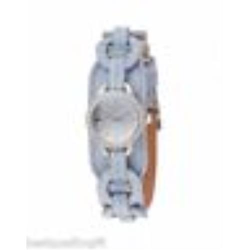 Guess Light Blue Suede Leather Cuff Band+silver Dial WATCH+CRYSTALS-U75050L2