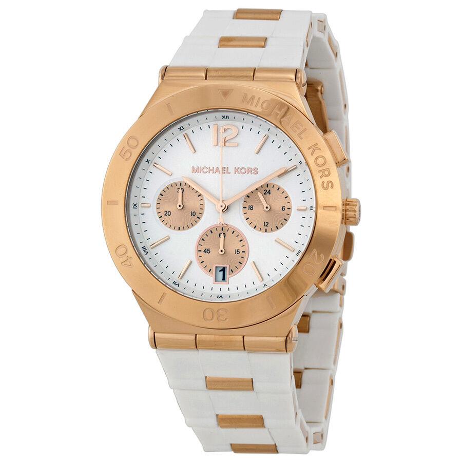 Michael Kors Wyatt Rose Gold Tone White Silicone Wrapped Band WATCH-MK5935