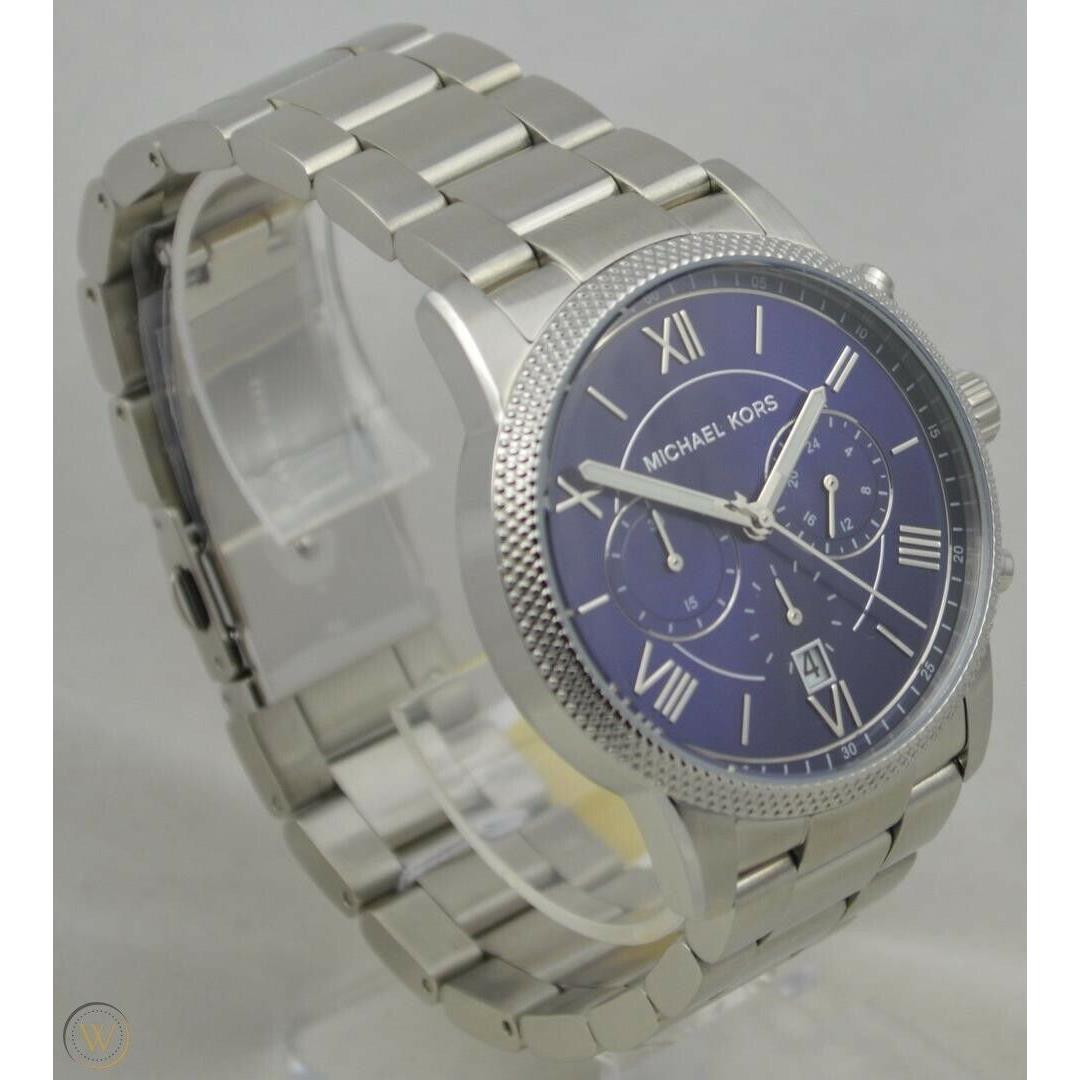 Michael Kors Hawthorne Silver Roman `S Chrono Navy Blue Dial WATCH-MK8395 - Dial: Blue, Band: Silver