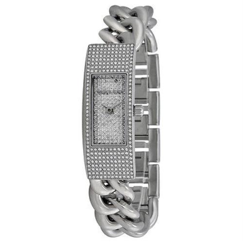 Michael Kors Hayden Silver Pave Crystal Curb Chain Links Bracelet Watch MK3305