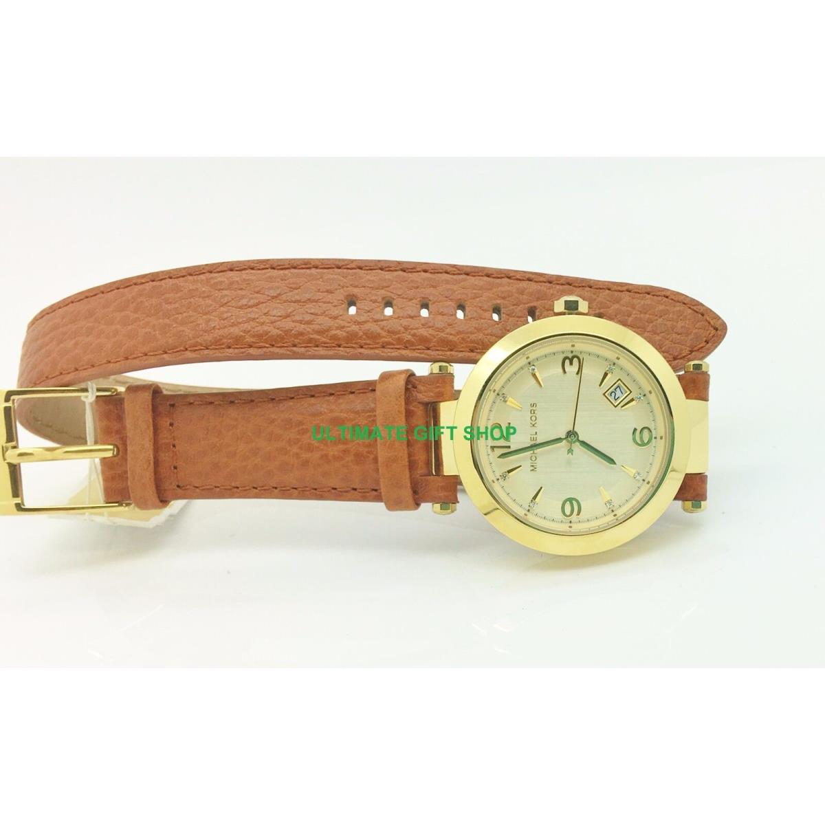 Michael Kors Runway Gold Brown Wrap Around Leather Band Crystal Watch MK2295