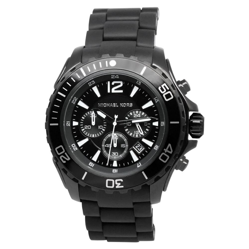 Michael Kors Drake Black Tone Silicone Wrapped Black Steel Bracelet WATCH-MK8211