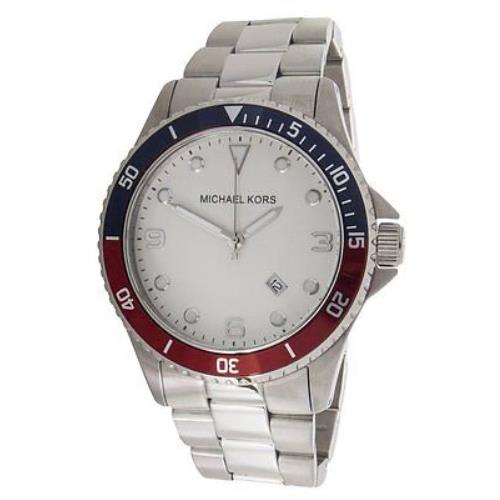 Michael Kors Silver Tone Stainless Steel Blue Red Dial Watch MK7056 - Dial: Silver, Band: Silver